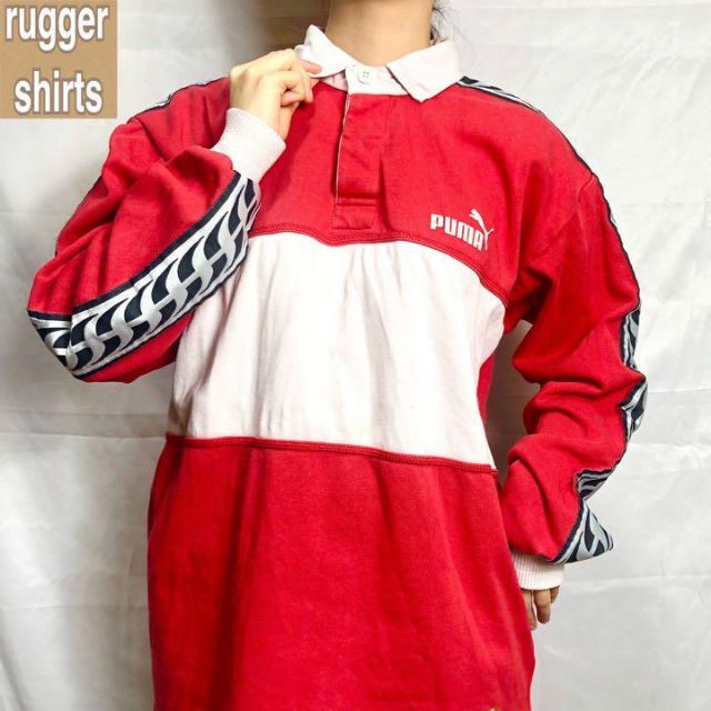 PUMA(プーマ)のプーマ☆ラガーシャツ 古着 ゆるだぼ サイドデザイン 90年代 刺繍ロゴ bi8 メンズのトップス(ポロシャツ)の商品写真