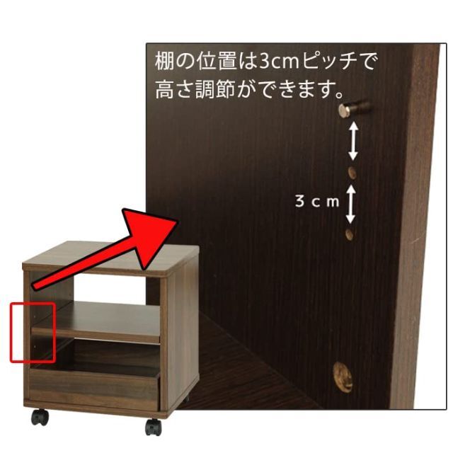 【色: ブラウン】木製 サイドテーブル キャスター付き 30×30 万能ワゴン 4