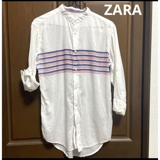 ZARA(ザラ)のZARA スタンドカラーシャツ　7部袖　ボーダー メンズのトップス(シャツ)の商品写真