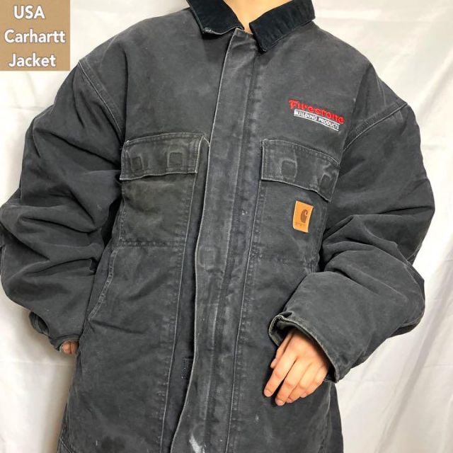 カーハート☆アクティブジャケット 90s 古着 ゆるだぼ 企業刺繍ロゴ