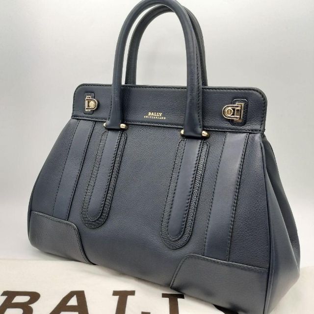 超希少✨バリー ハンドバッグ ターンロック ゴールド金具 レザー 紺 A4