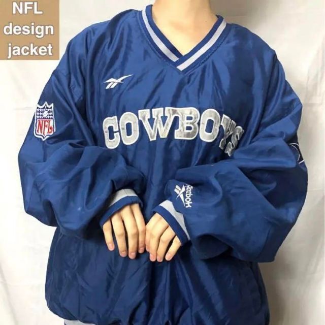 Reebok(リーボック)のリーボック☆ナイロンジャケット NFL古着ゆるだぼ デカロゴ 90s希少 bo6 メンズのジャケット/アウター(スタジャン)の商品写真