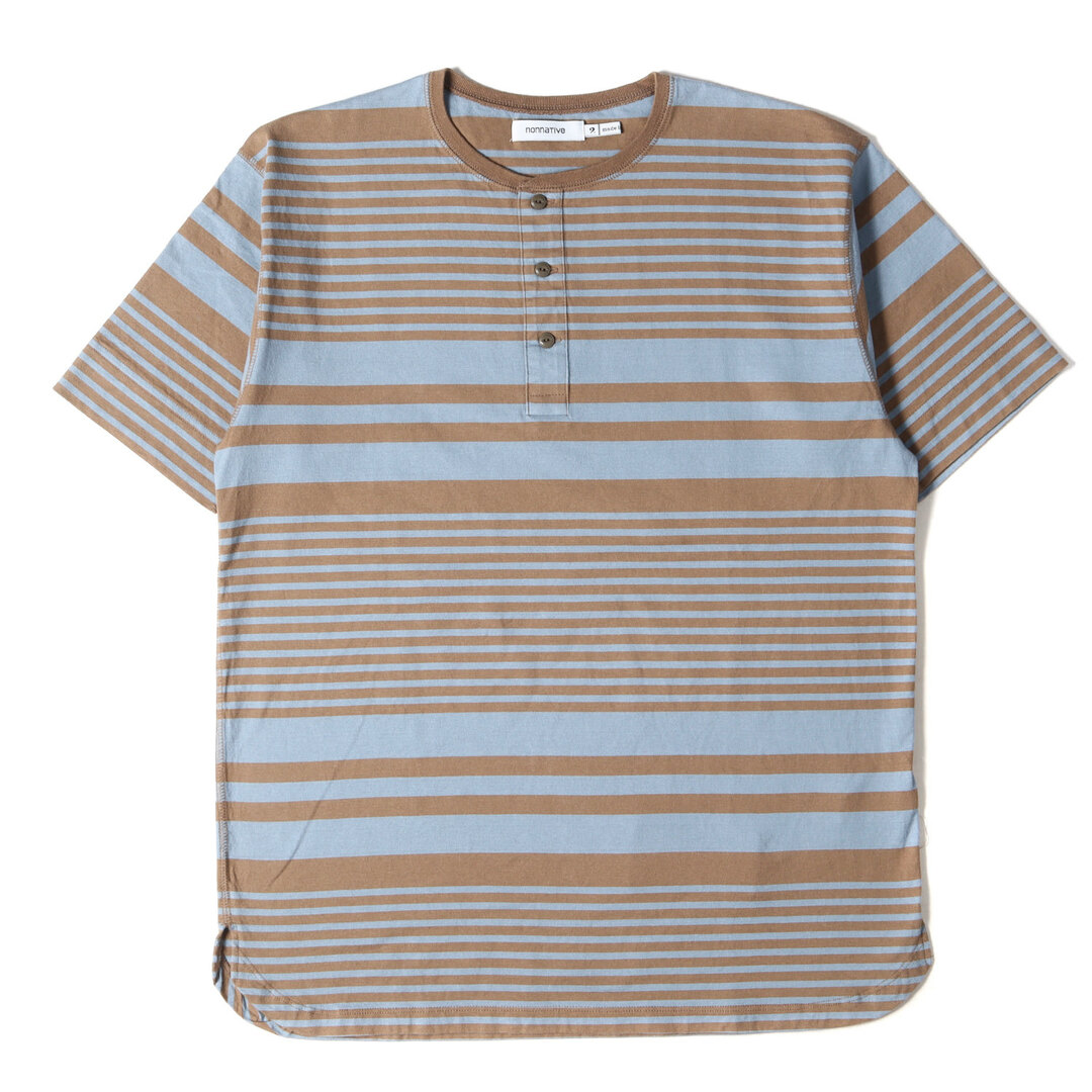 nonnative(ノンネイティブ)のNONNATIVE ノンネイティブ Tシャツ ヘンリーネック ボーダーTシャツ DWELLER HENLEY NECK S/S TEE COTTON JERSEY BORDER / NN-C4025 21AW ベージュ ブルー 2 トップス カットソー 半袖 【メンズ】【中古】【美品】 メンズのトップス(Tシャツ/カットソー(半袖/袖なし))の商品写真