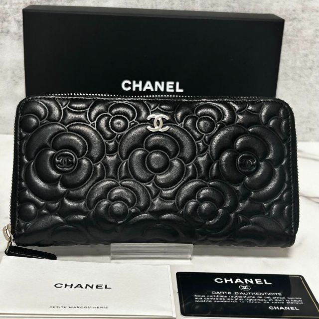 CHANEL   極美品♡ 新型 シャネル 長財布 カメリア ラウンドジップ