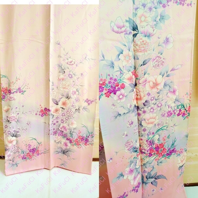 未使用 着物 中振袖 花柄 うすピンク紫水色 かわいい上品きれいめ 成人