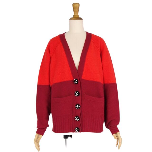 素材ウール90％カシミヤ10％美品 ソニアリキエル SONIA RYKIEL ニット カーディガン ロングスリーブ ウール カシミヤ トップス レディース 40(M相当) レッド/ボルドー