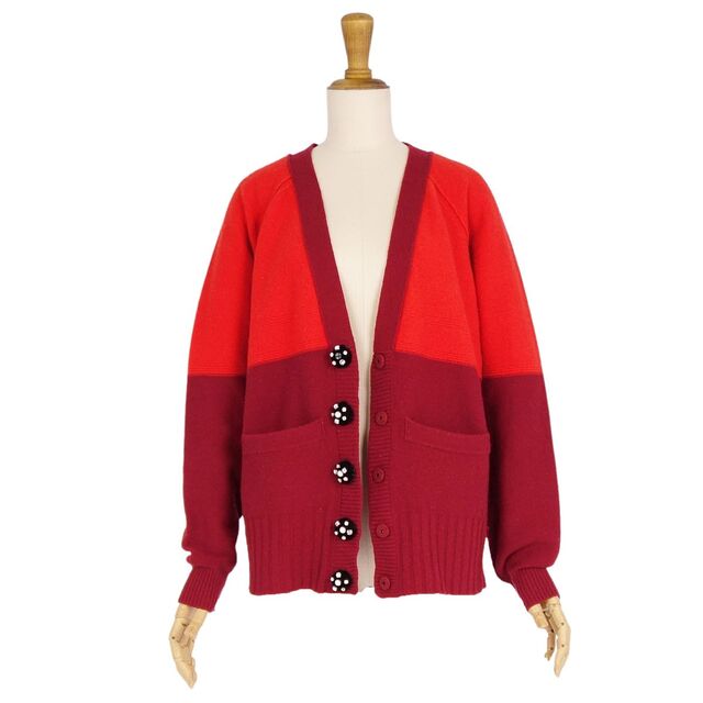 美品 ソニアリキエル SONIA RYKIEL ニット カーディガン ロングスリーブ ウール カシミヤ トップス レディース 40(M相当) レッド/ボルドー 1