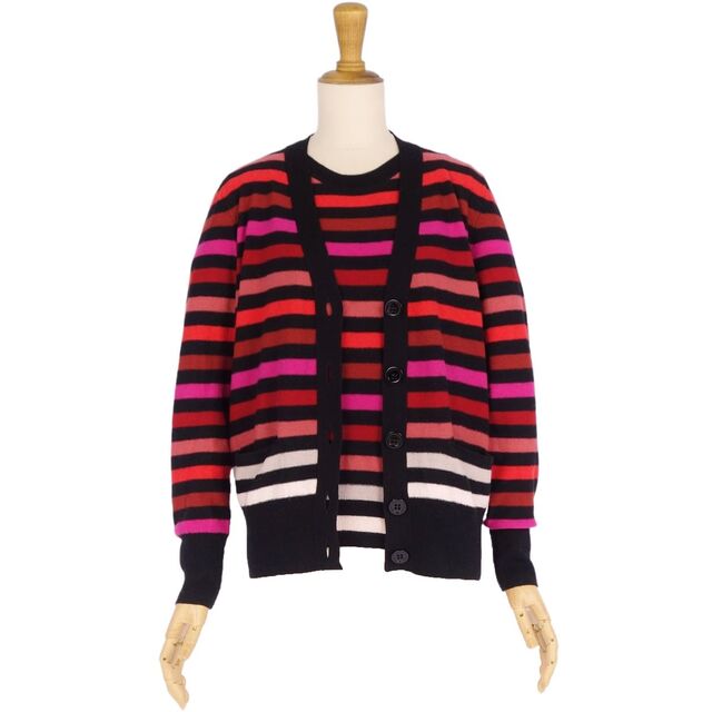 美品 ソニアリキエル SONIA RYKIEL アンサンブル ニット カーディガン セーター ボーダー柄 ウール トップス レディース 40(M相当)  マルチカラー