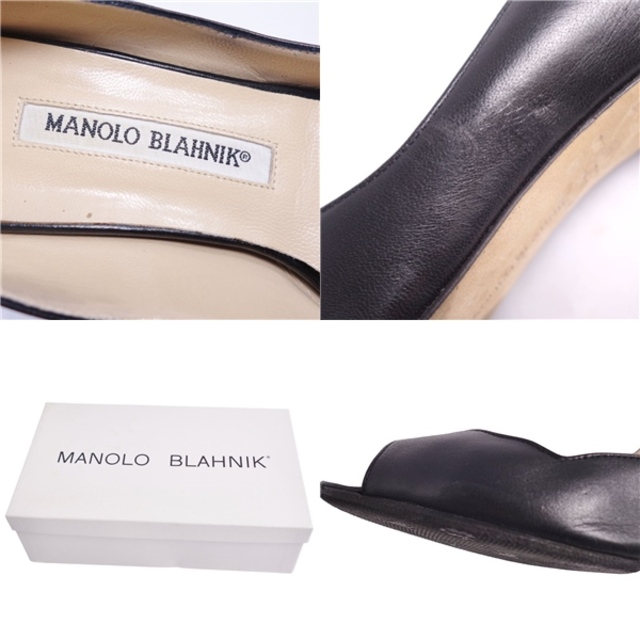 MANOLO BLAHNIK(マノロブラニク)のマノロ・ブラニク Manolo Blahnik パンプス オープントゥ カーフレザー ヒール シューズ 靴 レディース 36(23cm相当) ブラック レディースの靴/シューズ(ハイヒール/パンプス)の商品写真