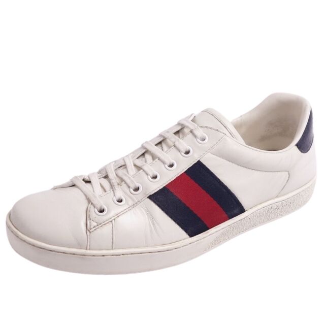 グッチ GUCCI スニーカー ローカットスニーカー レースアップ シェリーライン カーフレザー シューズ メンズ 7.5(26.5cm相当) ホワイト | フリマアプリ ラクマ