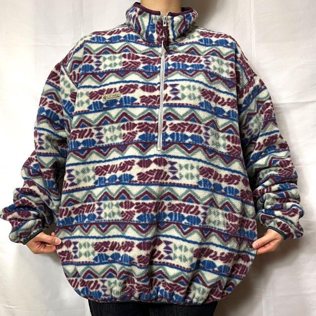 Columbia - USA製 コロンビア☆総柄フリース 古着 ハーフジップ Columbia - USA製 コロンビア☆総柄フリース 古着 ハーフジップ