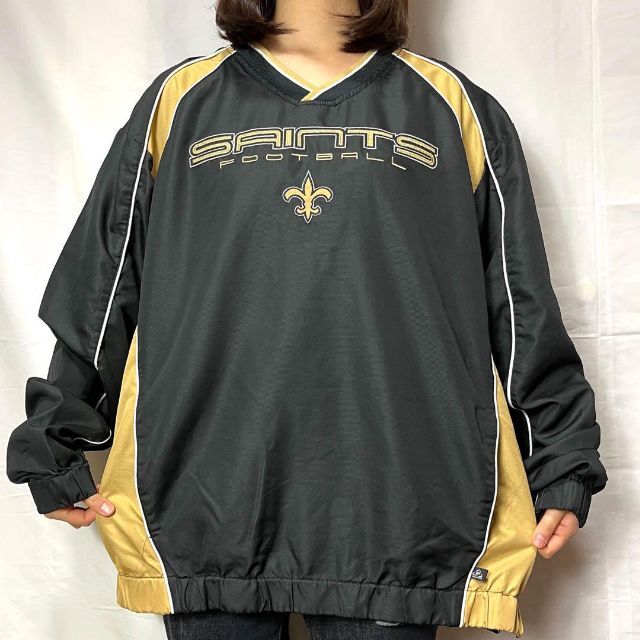 Reebok×NFLベンガルズ刺繍ロゴナイロンプルオーバー ブラック XL 古着-