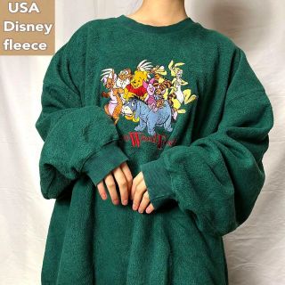 Disney - ディズニー☆フリース 古着 ゆるだぼ 90s デカロゴ 刺繍ロゴ
