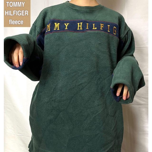 TOMMY HILFIGER(トミーヒルフィガー)のトミーヒルフィガー☆フリース 古着 スウェット90s ゆるだぼ 刺繍ロゴ bv1 メンズのトップス(スウェット)の商品写真
