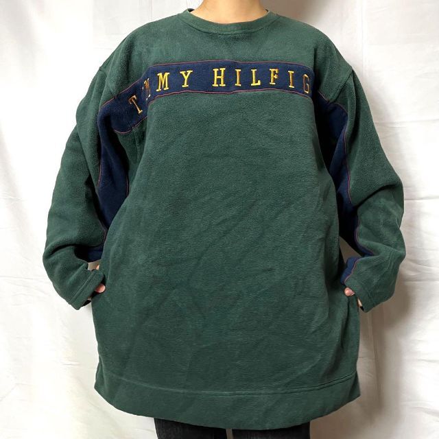 TOMMY HILFIGER(トミーヒルフィガー)のトミーヒルフィガー☆フリース 古着 スウェット90s ゆるだぼ 刺繍ロゴ bv1 メンズのトップス(スウェット)の商品写真