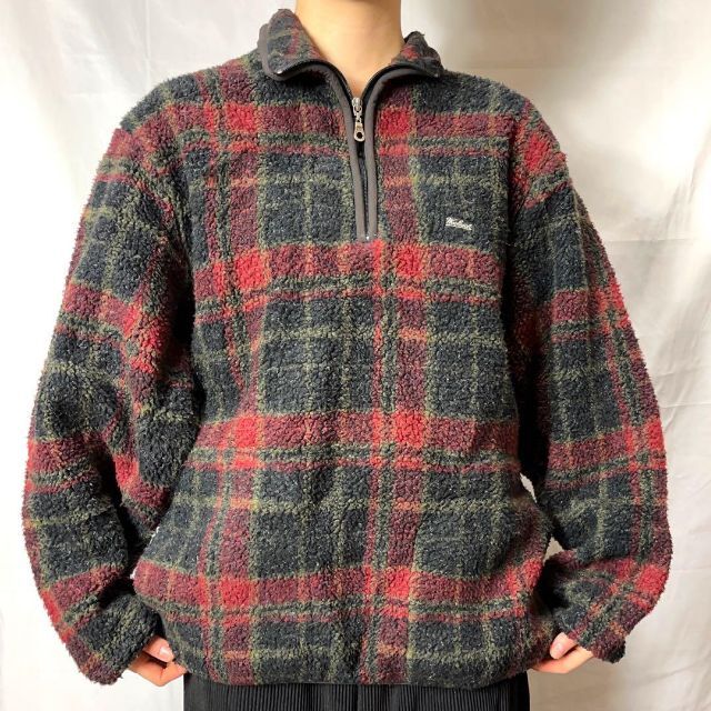 WOOLRICH(ウールリッチ)のUSA製 ウールリッチ☆総柄フリース ハーフジップ 古着ゆるだぼ 90s bx3 メンズのジャケット/アウター(ブルゾン)の商品写真