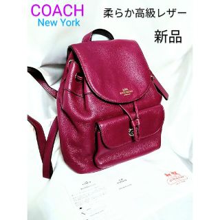 コーチ(COACH)の【新品未使用!!】COACH　柔らか高級レザー可愛いパープルカラーリュック正規品(リュック/バックパック)