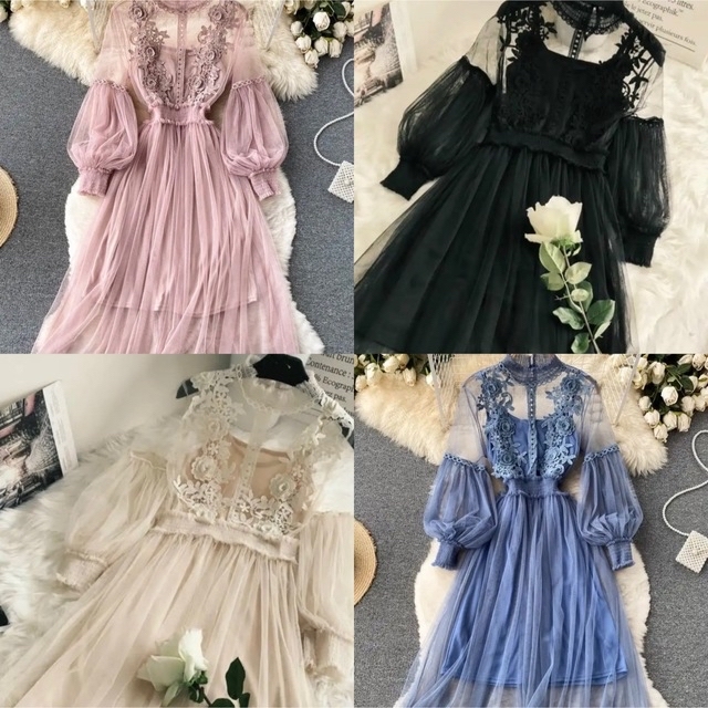 レースワンピース🎀S/M/L🎀プリーツ🎀結婚式🎀韓国洋服 レディースのワンピース(ロングワンピース/マキシワンピース)の商品写真