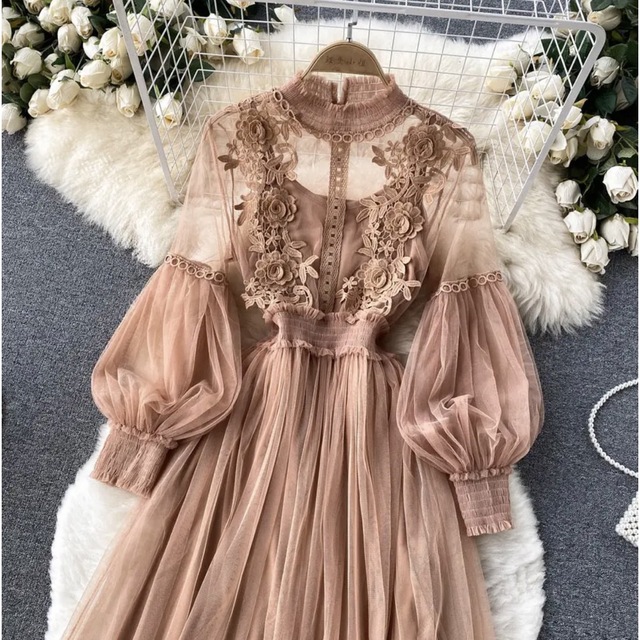 レースワンピース🎀S/M/L🎀プリーツ🎀結婚式🎀韓国洋服 レディースのワンピース(ロングワンピース/マキシワンピース)の商品写真