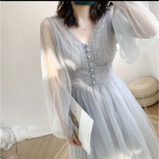 シフォンワンピース💎ミドル丈💎S/M/L/XL/XXL/XXXL💎結婚式💎レース レディースのワンピース(ひざ丈ワンピース)の商品写真