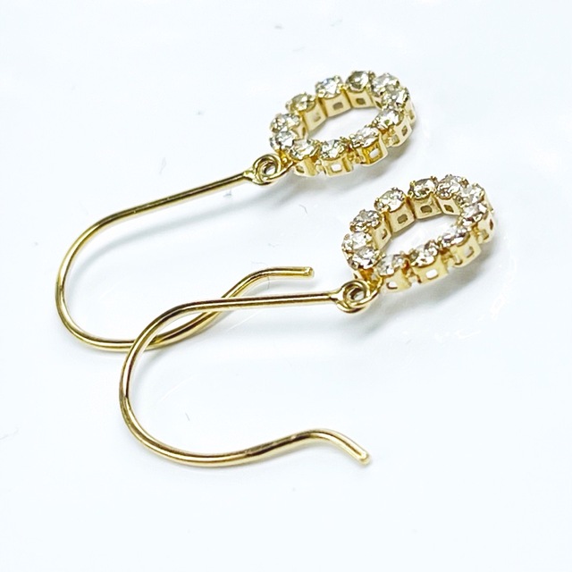 天然ダイヤモンド 計0.30ct K18ピンクゴールド スイング式フックピアス