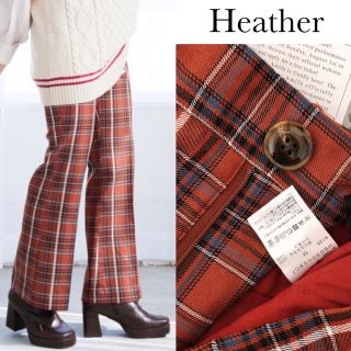 ヘザー(heather)のヘザー チェック 柄 フレア パンツ センタープレス(カジュアルパンツ)