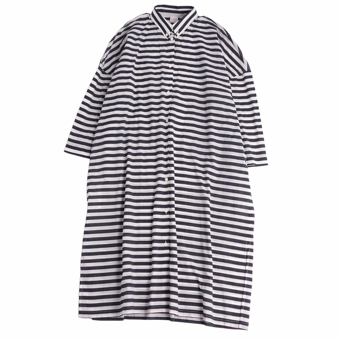 美品 マックスマーラ Max Mara BEACHWEAR ワンピース シャツ ブラウス ボタンダウン 半袖 マリンボーダー トップス レディース JI42 USA8 FB40(M~L相当) ホワイト/ネイビー