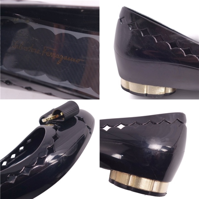 サルヴァトーレ フェラガモ Salvatore Ferragamo パンプス フラットパンプス リボン ラバー シューズ 靴 レディース 7(24.5cm相当) ブラック