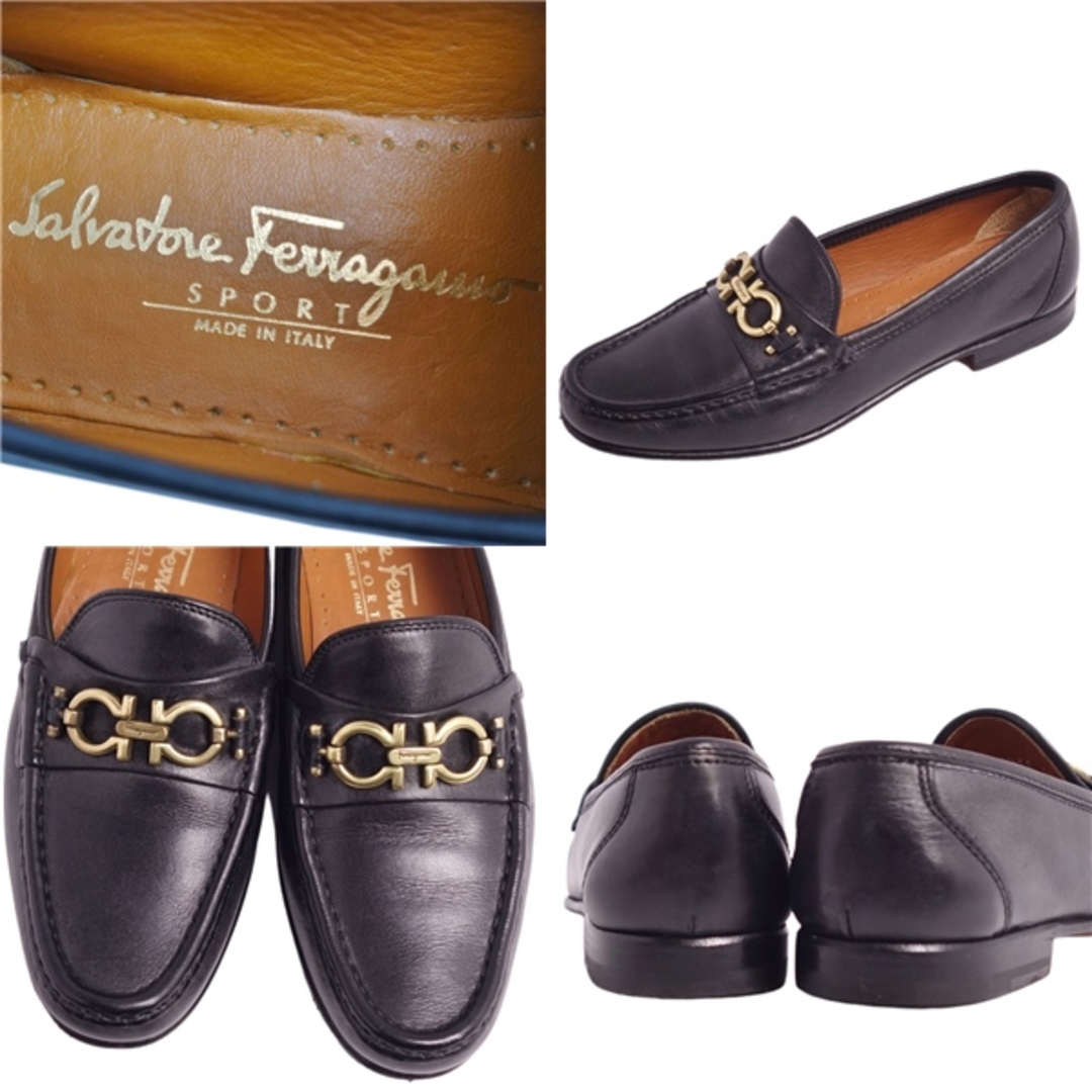 美品 サルヴァトーレ フェラガモ Salvatore Ferragamo ローファー モカシン ガンチーニ カーフレザー シューズ 靴 レディース  5C(22.5cm相当) ブラック