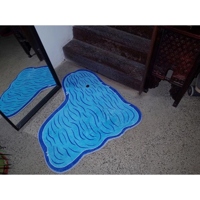 Trippy blue dog rug 犬柄 アートラグ ブルー マット 1