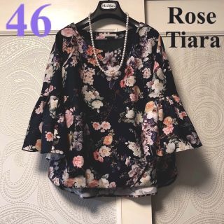 ローズティアラ(Rose Tiara)の46大きいサイズ　ローズティアラ　上品ボタニカルフラワー♡ゆったり♡プルオーバー(シャツ/ブラウス(長袖/七分))