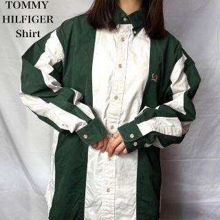 トミーヒルフィガー(TOMMY HILFIGER)のトミーヒルフィガー☆切り替えシャツ 古着 90s 旧タグ 刺繍ロゴ cd4(シャツ)