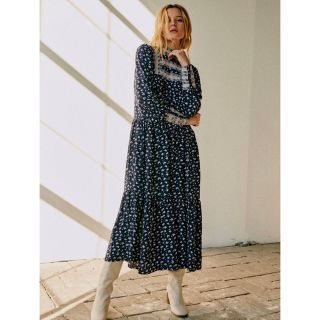 新品】SEA NEW YORK ギャザーたっぷりボウタイロングワンピース 紺色
