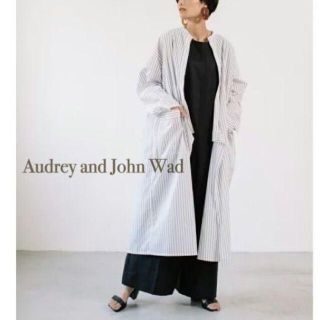 オードリーアンドジョンワッド(audrey and john wad)の美品　オードリーアンドジョンワッド　コットンストライプシャツコート　バンドカラー(シャツ/ブラウス(長袖/七分))