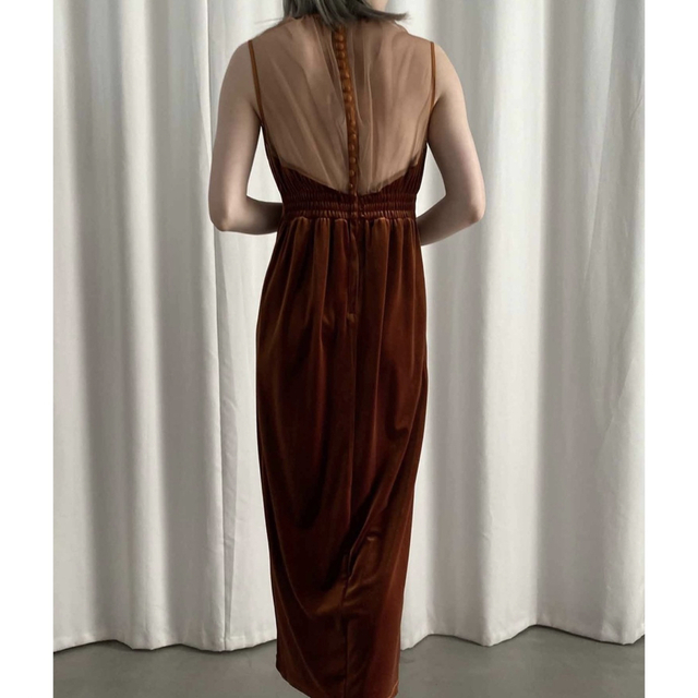 極美品♪AMERI 2WAY CURVE VELOURS DRESS ブラウン 売上No.1 e-gaio.com.br