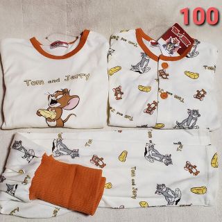 新品 100 長袖パジャマ 長袖Tシャツ トム&ジェリー 2TOP 3点セット(パジャマ)