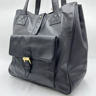 ラルフローレン(Ralph Lauren)のラルフローレン 肩掛けトートバッグ レザー 黒 ゴールド金具 大容量 A4収納(トートバッグ)