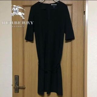 バーバリー(BURBERRY)のBURBERRY LONDON ワンピース 七分袖 UK8 US6 ブラック無地(ひざ丈ワンピース)