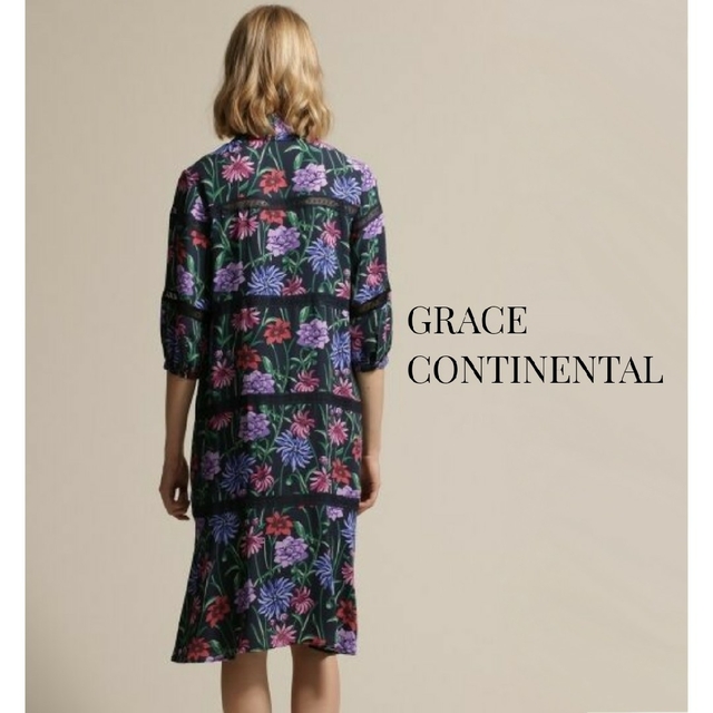 GRACE CONTINENTAL(グレースコンチネンタル)のGRACE CONTINENTAL フラワープリントレースボーダワンピース レディースのワンピース(ひざ丈ワンピース)の商品写真