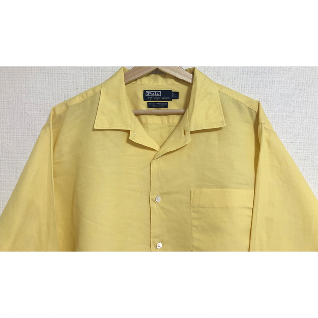 激レア 長袖イエロー 90s ポロ ラルフローレン オープンカラー 開襟