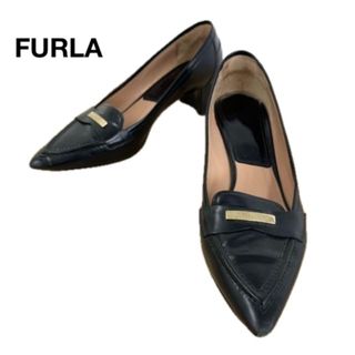 フルラ(Furla)のFURLA フルラ パンプス 革靴 レザー size37 ブランドプレート 黒(ハイヒール/パンプス)