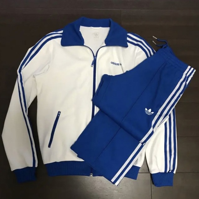 adidas - 80s☆アディダス☆ホワイトｘ ブルー☆ S～M☆ジャージ☆上下