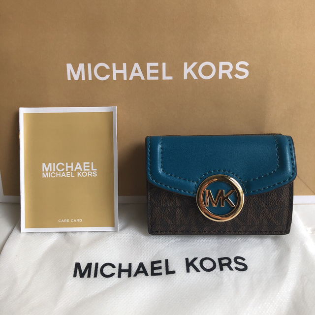 新品 マイケルコースMICHEAL KORS 三つ折り財布 シグネチャーグリーン