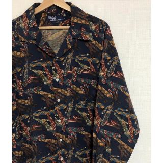 90s RALPH LAUREN 人物 総柄 レーヨン オープンカラーシャツ
