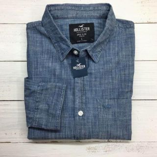 ホリスター(Hollister)の新品【メンズL】★ホリスター★シャンブレー素材長袖シャツ/デニムシャツ/無地(シャツ)