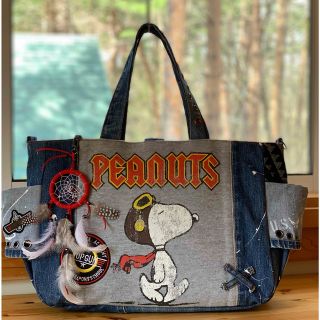 SNOOPY - ハンドメイド2wayトートバッグL デニムリメイク SNOOPY - ハンドメイド2wayトートバッグL デニムリメイク