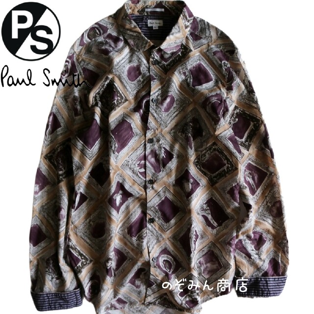 PAUL SMITH】長袖シャツ 総柄 絵画風 L 日本製☆ 国内最安値！ 6660円