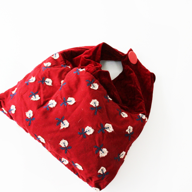 mina perhonen ミナペルホネン crown bag -skip- 刺繍 クラウンバッグ/レッド ベルベット【2400013303842】