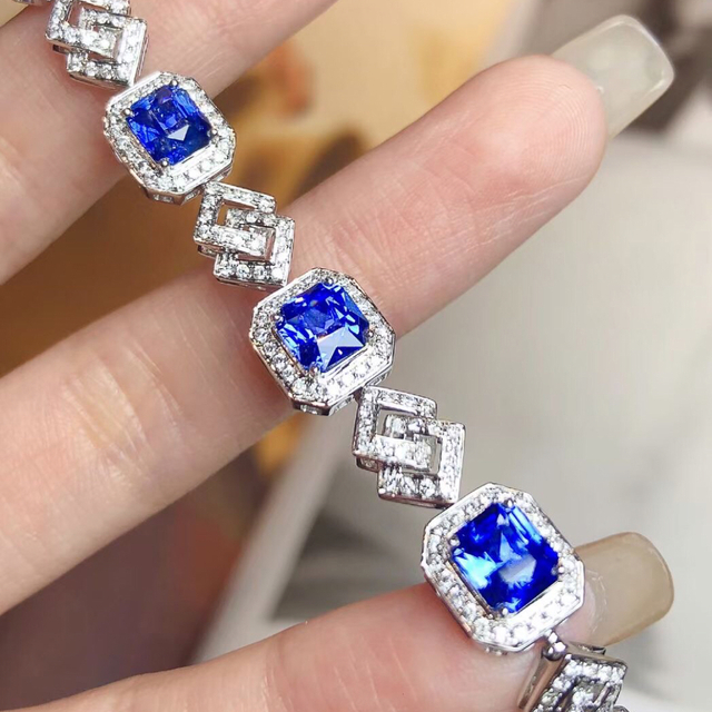 天然 ロイヤルブルーサファイア ダイヤ ブレスレット6.74ct k18 ¥