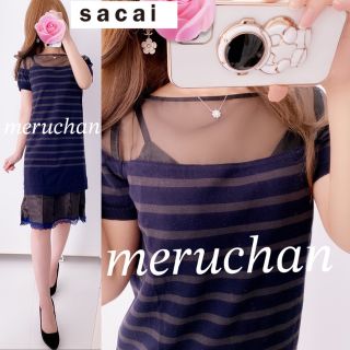 sacaiスカーフ柄ドッキングワンピースカットソーMギャルソンYUKI益若